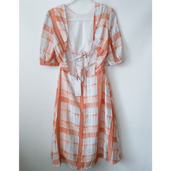 NEW Lost Ink US 4 UK 8 Dress Spring Plaid Backless Prairie Cottage Lightweight - Picture 5 of 16